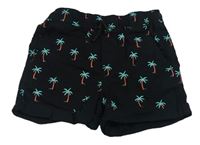 Černé cargo plátěné kraťasy s palmami PRIMARK