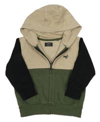 Béžovo-khaki-černá propínací mikina s kapucí Next