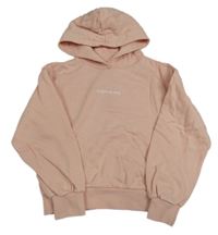 Pudrová mikina s nápisem a kapsou a kapucí 