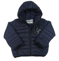 Tmavomodrá prošívaná šusťáková zateplená bunda s kapucí RIVER ISLAND