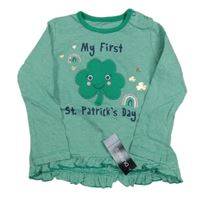 Nové - zeleno-bílé pruhované triko 3D trojlístkem a volánkem St. Bernard