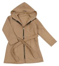 Světlehnědo-smetanový vzorovaný kabát s kapucí 