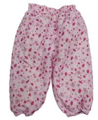 Světlerůžové šusťákové podšité kalhoty s květy a motýlky a srdíčky Ergee