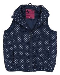 Tmavomodro-bílá puntíkatá prošívaná šusťáková zateplená vesta STOP+GO