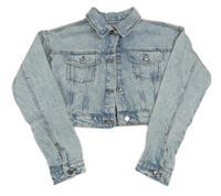 Světlemodro-bílá plísňová riflová crop bunda PRIMARK