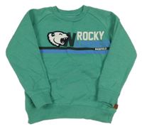 Zelená melírovaná mikina s medvídkem a nápisy BASEFIELD