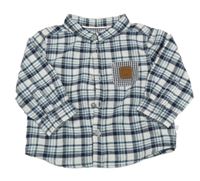 Bílo-tmavomodro-světlemodrá kostkovaná košile s medvídkem OBaïBi