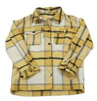 Okrovo-bílo-černá kostkovaná košilová bunda KIDS ONLY