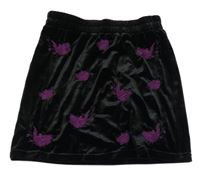 Černá sametová sukně s květy shoeby