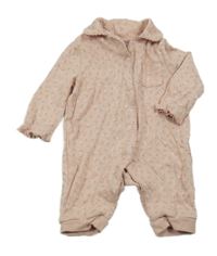 Pudrový overal s kytičkami a kapsou a límečkem Tu