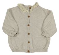 Světlešedá melírovaná propínací oversize mikina s límečkem s madeirou Next