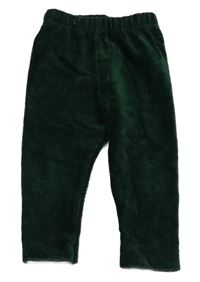 Smaragdové žebrované sametové legíny 