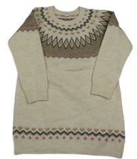 Smetanovo-kávové melírované svetrové šaty se vzorem Topolino