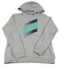 Šedá melírovaná mikina s logem a kapucí JACK&JONES
