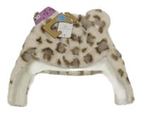 Nové - smetanovo-šedohnědo-hnědá vzorovaná kožešinová beranice s oušky Nutmeg