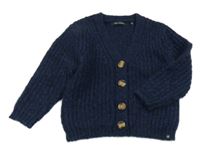 Tmavomodrý melírovaný žebrovaný vlněný propínací svetr Marc O'Polo