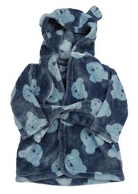 Modrošedý plyšový župan s medvídky a kapucí s oušky George