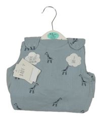 Nové - modrošedý mušelínový zateplený spací pytel se žirafami George