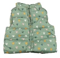 Olivová prošívaná šusťáková zateplená vesta se srdíčky Sfera