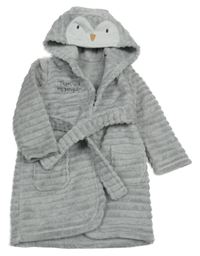 Světlešedý žebrovaný plyšový župan s kapucí - tučňáček George