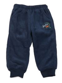 Tmavomodré plyšové teplé kalhoty s nápisy