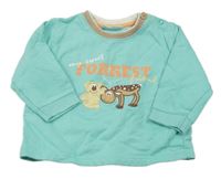 Světletyrkysovo-světlehnědá mikina s medvídkem a nápisy Ergee