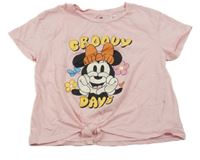 Světlerůžové crop tričko s Minnie a uzlem H&M