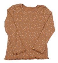 Světlehnědé žebrované triko s kytičkami George