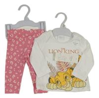 Nové - 2Set - Bílé trko se Simbou + růžové vzorované legíny Disney