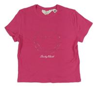 Tmavorůžové žebrované crop tričko se smajlíkem z kamínků H&M