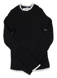 Černo-bílý žebrovaný úpletový crop svetr PRIMARK