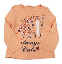 Oranžové triko s koníkem s motýlky a nápisy Kids