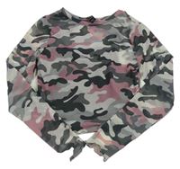 Růžovo-bílo-šedé šifonové army crop top New Look