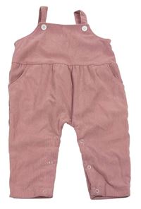 Růžové žebrované sametové laclové kalhoty 