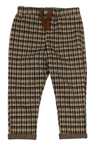 Béžovo-hnědo-černé kostkované teplákové kalhoty zn. Nutmeg
