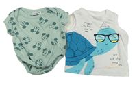 2set - Bílé tílko se želvou + světlezelené body s Mickeym