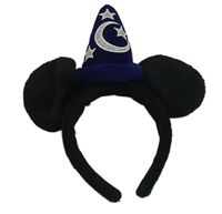 Černá chlupatá čelenka s oušky a čepicí - Mickey Disney