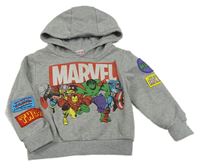Šedá melírovaná mikina s Avengers a kapucí Marvel