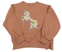 Hnědá mikina s jednorožcem s flitry M&Co.