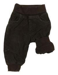 Hnědé manšestrové podšité kalhoty s úpletovým pasem Topomini