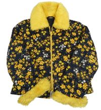 Černá květovaná zateplená bunda s kožešinou