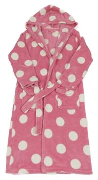 Růžový puntíkatý chlupatý župan s kapucí F&F