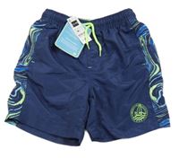 Nové - Tmavomodro-vzorované plážové kraťasy Dunnes