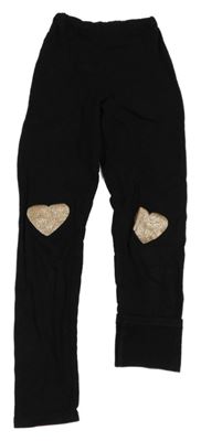 Černé teplé legíny se srdíčky H&M
