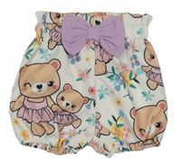 Bílé květované kraťasy s medvědy a mašlí