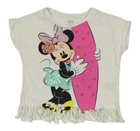 Bílé tričko s Minni s flitry a třásněmi C&A