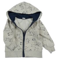 Béžová melírovaná propínací mikina s medvědy a kapucí Dopodopo
