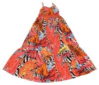 Červeno-bílo-černé lehké šaty s listy Shein