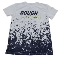 Bílo-tmavomodré sportovní tričko se vzorem a nápisem Ergeenomixx