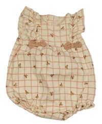 Béžovo-růžový kostkovaný bavlněný kraťasový overal s mašlemi Next